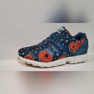 Adidas Originals ZX Flux Torsion Sneakers Navy With Red/Orange Floral Print SZ 8